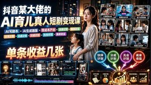 AI育儿真人短剧变现课：AI写剧本×AI生成画面×零成本产出×伙伴计划×分成计划×光合计划×商单收徒-聊项目