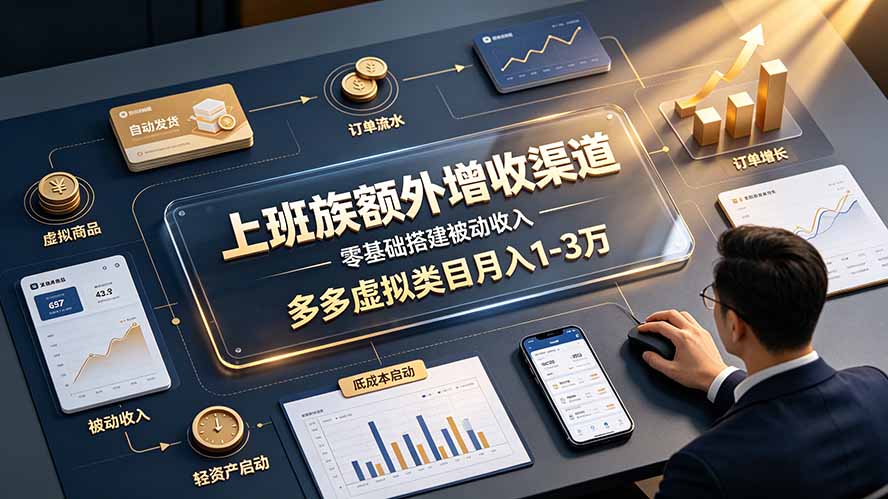 上班族额外增收渠道，零基础搭建被动收入，多多虚拟类目月入 1-3 万-聊项目