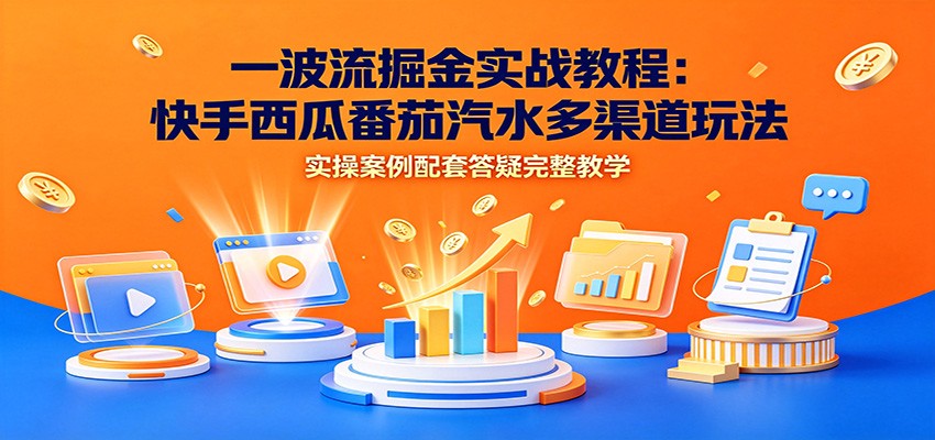 一波流掘金实战教程：快手西瓜番茄汽水多渠道玩法，实操案例配套答疑完整教学-聊项目