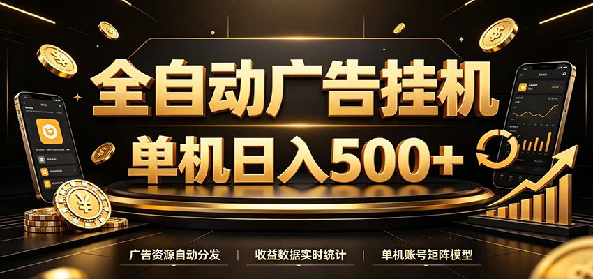 全自动广告挂机，每天24小时不停的去看广告获取收益，单机500＋-聊项目