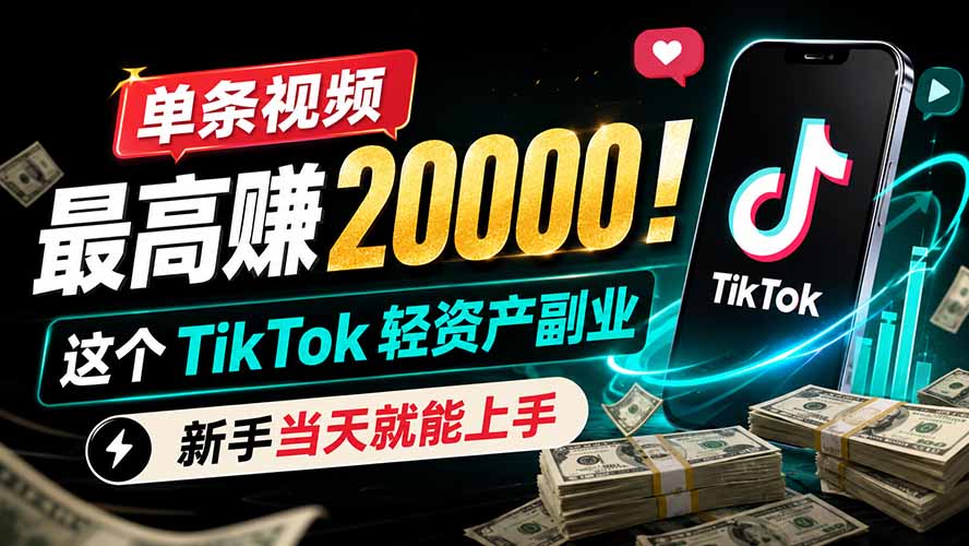 单条视频最高赚 20000！这个 TikTok 轻资产副业，新手当天就能上手-聊项目