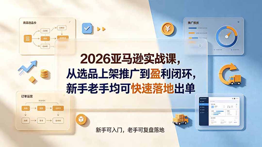 2026亚马逊实战课，从选品上架推广到盈利闭环，新手老手均可快速落地出单-聊项目