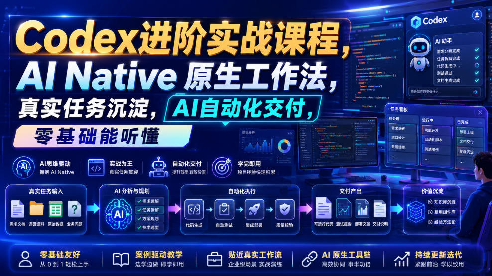 Codex进阶实战课｜AI Native原生工作法，22节真实任务落地，从配置到AI自动化交付全链路教程-聊项目
