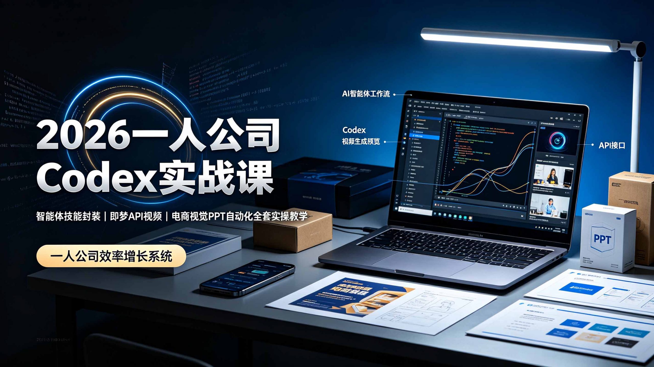 2026一人公司Codex实战课◆智能体技能封装|即梦API视频|电商视觉PPT自动化全套实操教学-聊项目