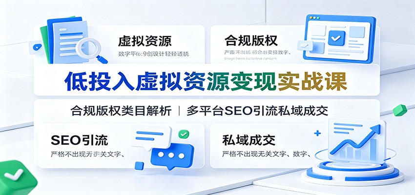 低投入虚拟资源变现实战课：合规版权类目解析，多平台SEO引流私域成交-聊项目