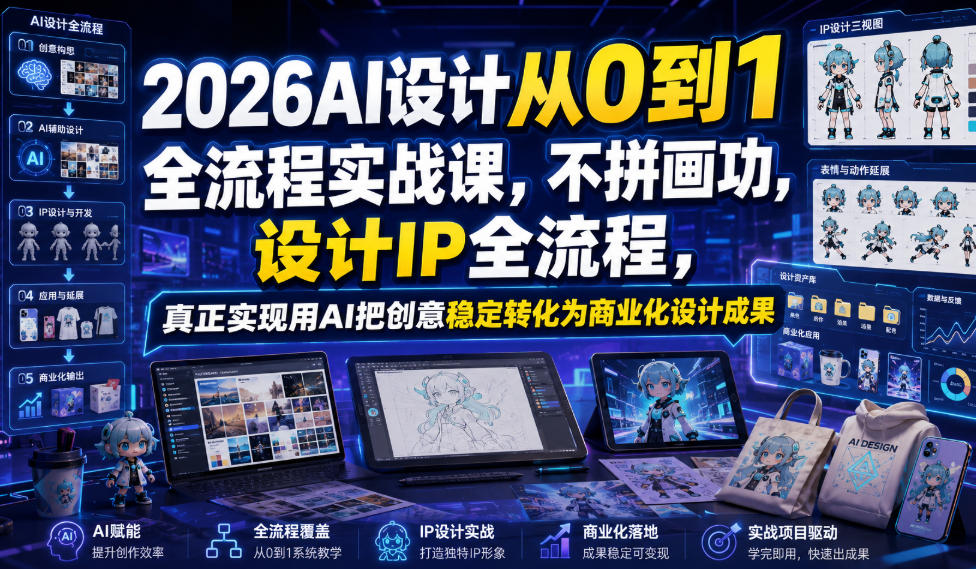 2026AI设计从0到1全流程实战课，不拼画功，设计IP全流程，真正实现用AI把创意稳定转化为商业化设计成果-聊项目