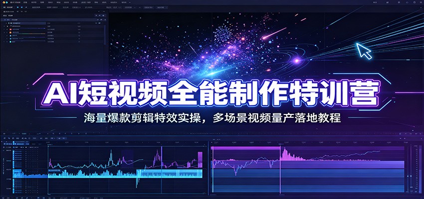 AI短视频全能制作特训营：海量爆款剪辑特效实操，多场景视频量产落地教程-聊项目