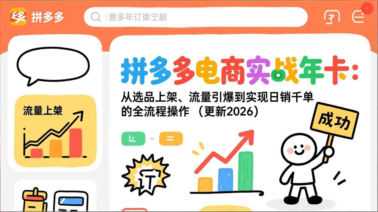 拼多多电商实战年卡：从选品上架、流量引爆到实现日销千单的全流程操作(更新2026年8月-聊项目