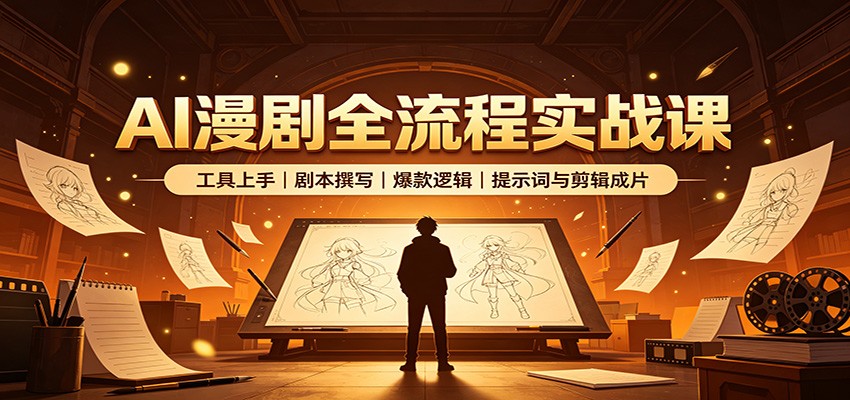AI漫剧全流程实战课：工具上手、剧本撰写、爆款逻辑、提示词与剪辑成片-聊项目