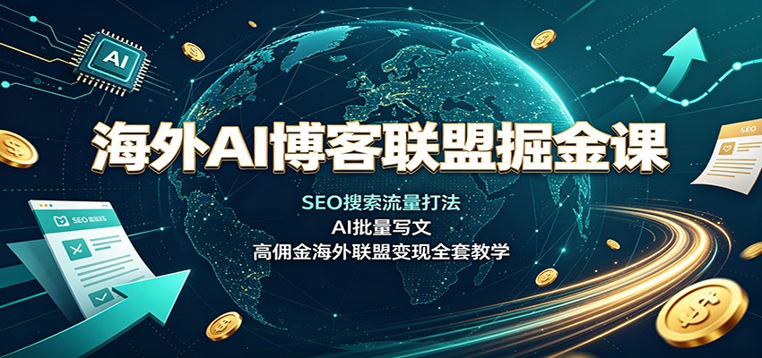 海外AI博客联盟掘金课：SEO搜索流量打法，AI批量写文，高佣金海外联盟变现全套教学-聊项目