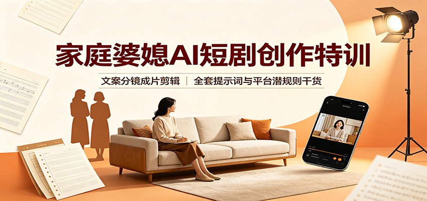 家庭婆媳AI短剧创作特训：文案分镜成片剪辑，全套提示词与平台潜规则干货-聊项目