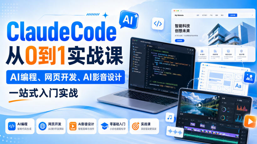 ClaudeCode从0到1实战课，AI编程、网页开发、AI影音设计一站式入门实战-聊项目
