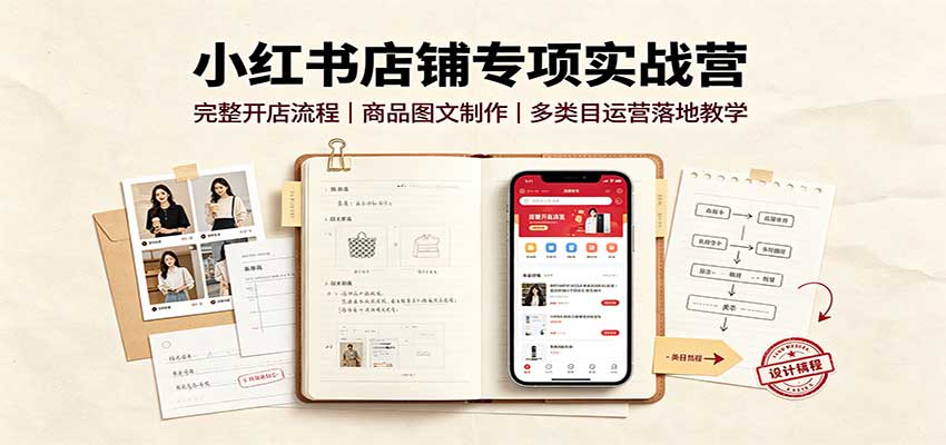 小红书店铺专项实战营：完整开店流程，商品图文制作，多类目运营落地教学-聊项目