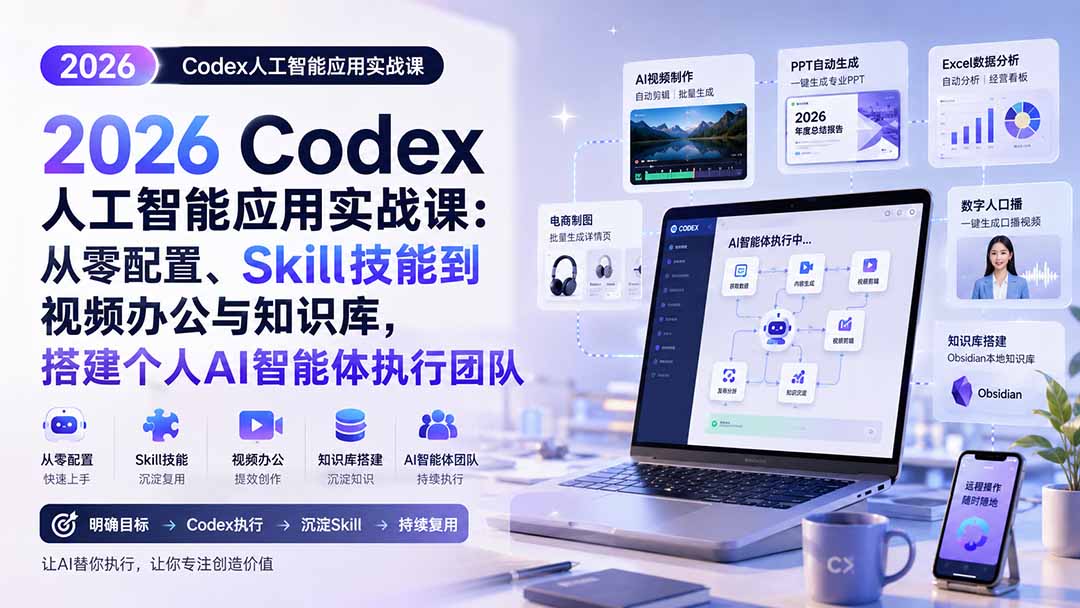 2026 Codex人工智能应用实战课：从零配置、Skill技能到视频办公与知识库，搭建个人AI智能体执行团队-聊项目