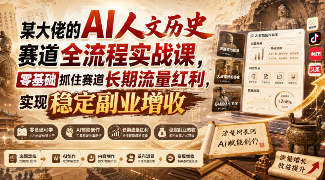 某大佬的AI人文历史赛道全流程实战课，零基础抓住赛道长期流量红利，实现稳定副业增收-聊项目