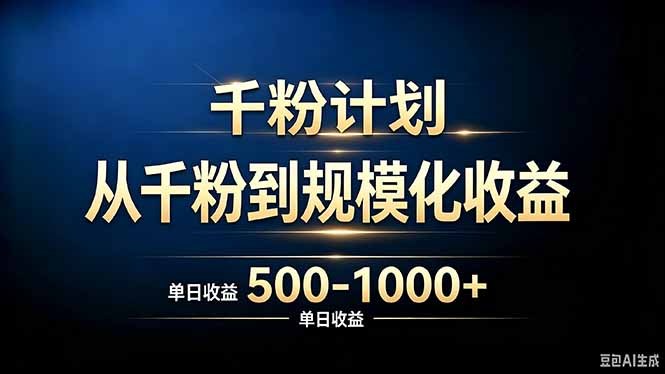 抖音千粉账号计划，从千粉到规模化收益 500-1000+单日收益-聊项目