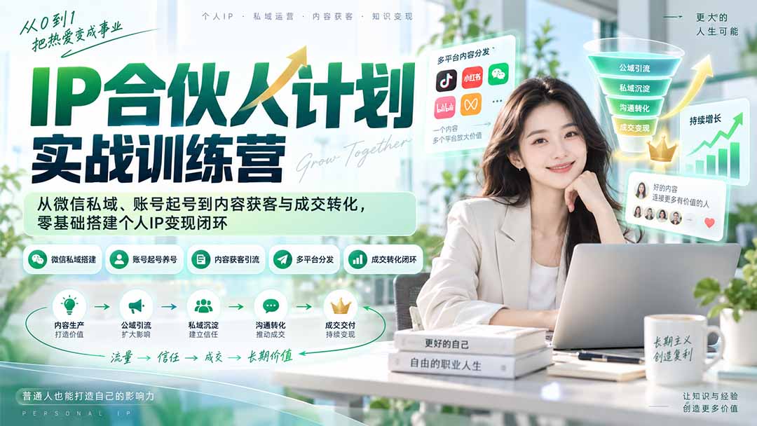 IP合伙人计划实战训练营-更新：从微信私域、账号起号到内容获客与成交转化，零基础搭建个人IP变现闭环-聊项目