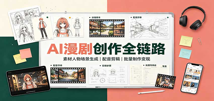 AI漫剧创作全链路：素材人物场景生成，配音剪辑，批量制作变现-聊项目