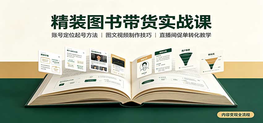 精装图书带货实战课：账号定位起号方法，图文视频制作，促单转化教学-聊项目
