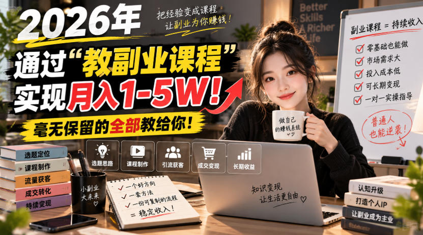 2026年通过“教副业课程”实现月入1-5W！毫无保留的全部教给你！【揭秘】-聊项目