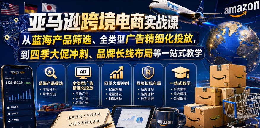 亚马逊跨境电商实战课，从蓝海产品筛选、全类型广告精细化投放，到四季大促冲刺、品牌长线布局等一站式教学(更新0910)-聊项目