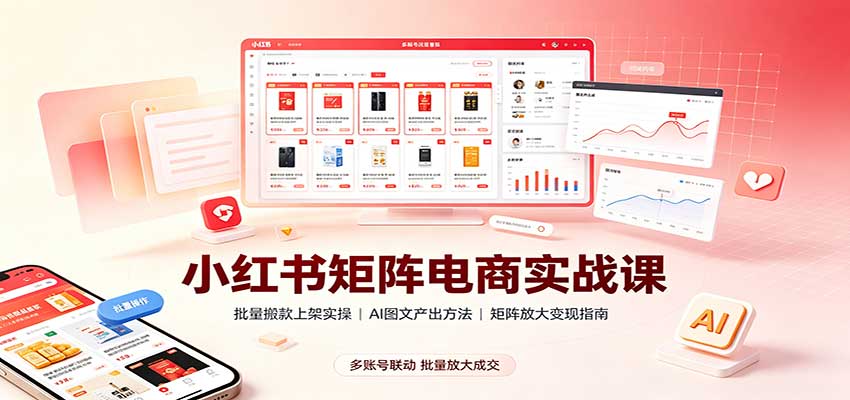 小红书矩阵电商实战课：批量搬款上架实操，AI图文产出，矩阵放大变现指南-聊项目