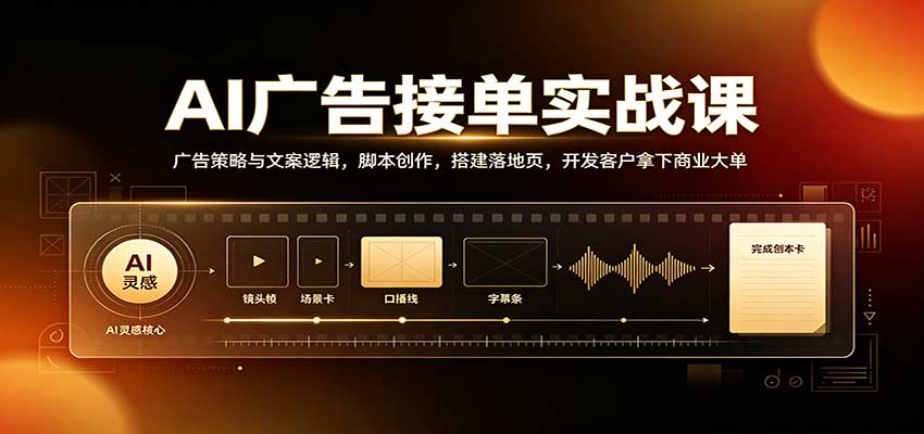 AI广告接单实战：广告策略与文案逻辑，脚本创作，搭建落地页，开发客户拿下商业大单-聊项目