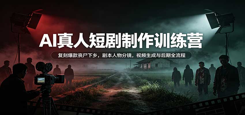 AI真人短剧制作训练营：复刻爆款丧尸下乡，剧本人物分镜，视频生成与后期全流程-聊项目