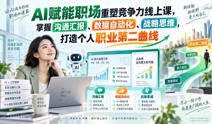 AI赋能职场重塑竞争力线上课，掌握沟通汇报、数据自动化、战略思维，打造个人职业第二曲线-聊项目
