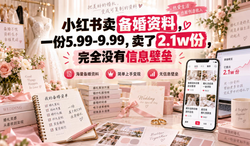 小红书卖备婚资料，一份5.99-9.99，卖了2.1w份，完全没有信息壁垒-聊项目