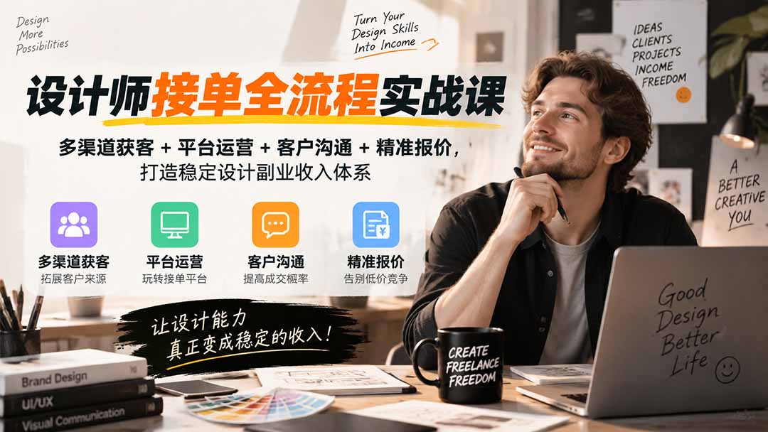 设计师接单全流程实战课-无水印｜多渠道获客+平台运营+客户沟通+精准报价，打造稳定设计副业收入体系-聊项目