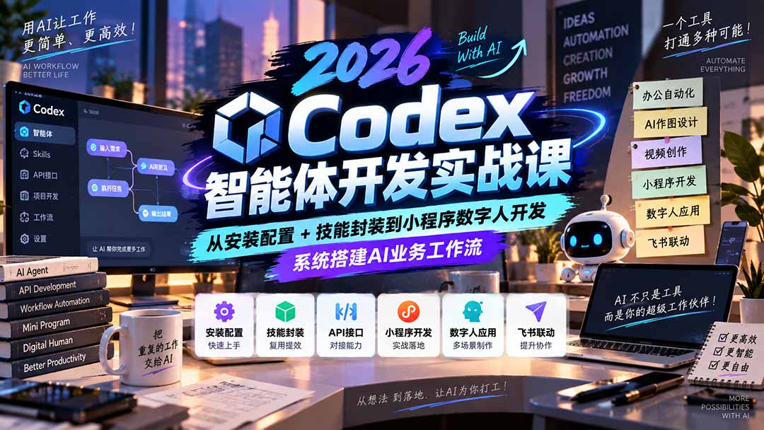 2026Codex智能体开发实战课：从安装配置+技能封装到小程序数字人开发，系统搭建AI业务工作流-聊项目