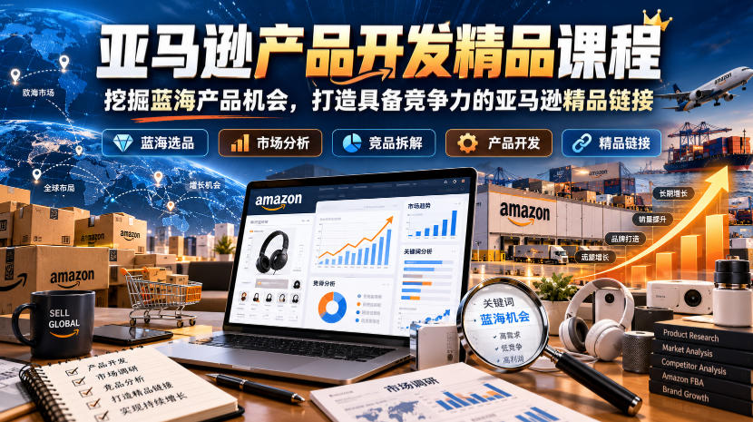 亚马逊产品开发精品课程，挖掘蓝海产品机会，打造具备竞争力的亚马逊精品链接-聊项目