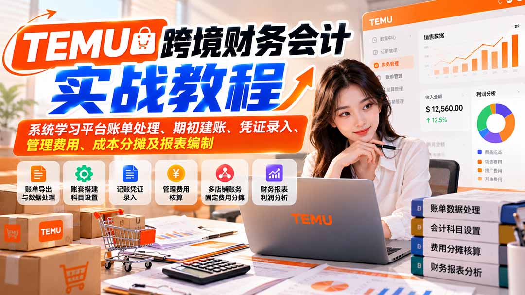 TEMU跨境财务会计实战教程：系统学习平台账单处理、期初建账、凭证录入、管理费用、成本分摊及报表编制-聊项目