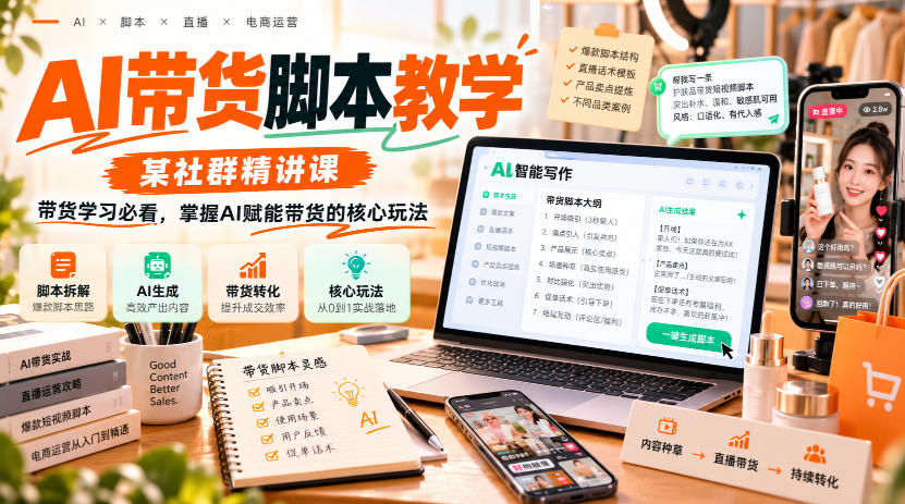 AI带货脚本教学，某社群精讲课，带货学习必看，掌握AI赋能带货的核心玩法-聊项目