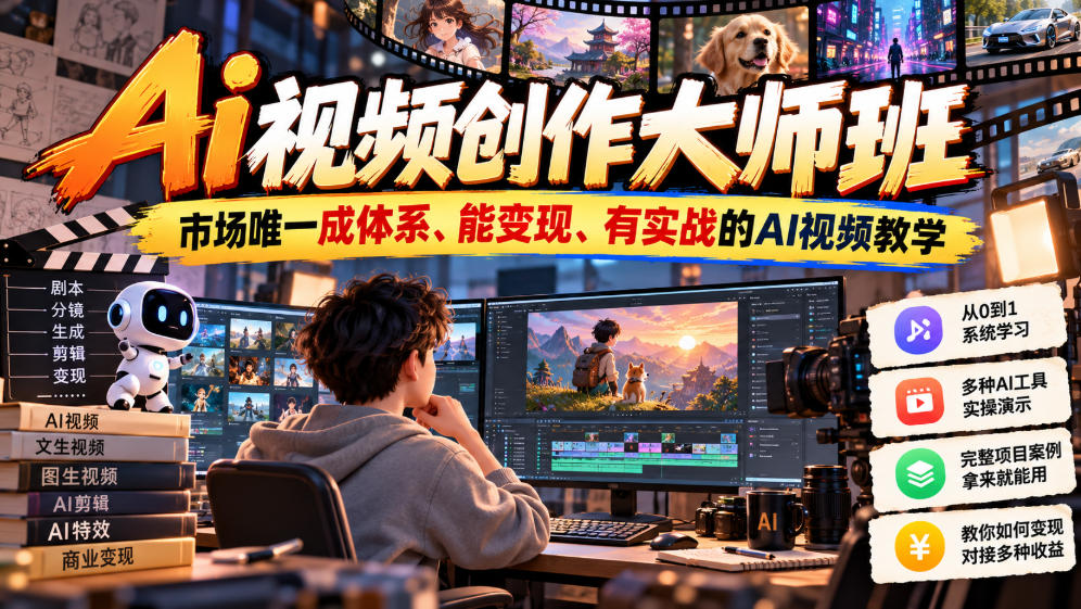 Ai视频创作大师班，市场唯一成体系、能变现、有实战的AI视频教学(更新2026)-聊项目