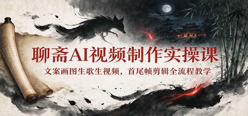 聊斋AI视频制作实操课：文案画图生歌生视频，首尾帧剪辑全流程教学-聊项目