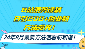 (11975期)B站混剪读稿日引200+创业粉方法4.0曝光,24年8月最新方法Ai一键操作 速…-聊项目