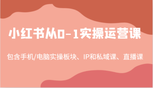小红书从0-1实操运营课,包含手机/电脑实操板块、IP和私域课、直播课(97节)-聊项目