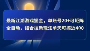 最新江湖游戏掘金，单账号20+可矩阵全自动 ，结合拉新玩法单天可搞4张+【揭秘】-聊项目
