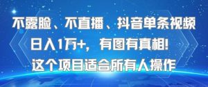 不露脸、不直播、抖音单条视频日入1W+,有图有真相!这个项目适合所有人操作-聊项目