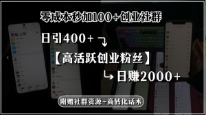 零成本秒加100+创业社群,日引400+高活跃创业粉丝,日赚2000+,附赠社…-聊项目