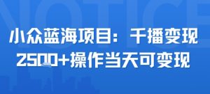 小众蓝海项目,千播变现2.5k+操作当天可变现-聊项目