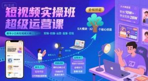 短视频实操班超级运营课,新手小白到短视频大神必修课程,剪辑-拍摄-运营-直播-变现-聊项目