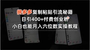 拼多多复制粘贴引流秘籍,日引400+付费创业粉,小白也能月入六位数实操…-聊项目