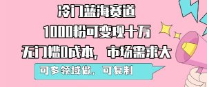 冷门蓝海赛道，1000粉可变现十W，无门槛0成本，市场需求大，可多领域做，可复制性强-聊项目
