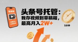 【头条号托管 】我存视频到草稿箱,你每天5分钟发布,最高月入2W+【揭秘】-聊项目
