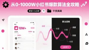 从0-1000W小红书爆款算法全攻略,时长1.5小时,干货满满-聊项目