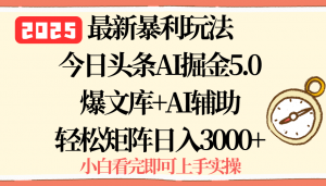 2025年今日头条最新暴利玩法5.0，一键生成爆款，轻松实现矩阵日入3000+-聊项目