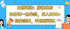 女粉玩法:高客单价,10分钟一条作品,日入1k+操作简单,手机就可以-聊项目
